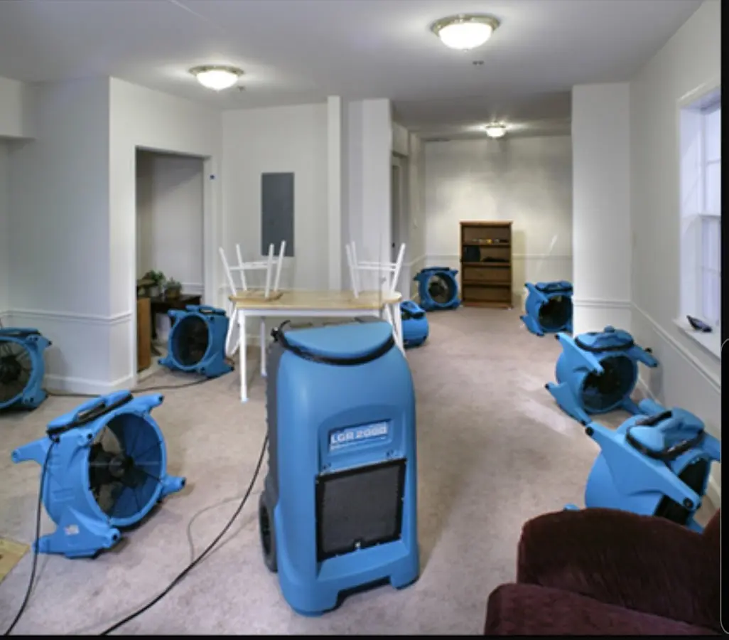 Air movers and dehumidifier setup for Water Damage Restoration in Chestnut Ridge